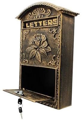 Locking Wall Mounted Mailbox - Bronze Vintage Aluminum with Rose Design Residential Secure Locking Mail Letter Box