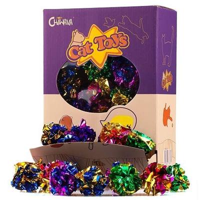 CHIWAVA 45PCS 1.6'' Mylar Cat Toy Ball Kitten Shiny Crinkle Crackle Balls | Interactive Indoor Lightweight Play Activity Chase Toys, Assorted Color
