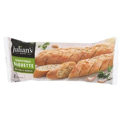 Julians Recipe, Frozen, Butter And Garlic Baguette, 12.35 Ounce