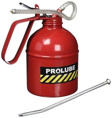 PROLUBE 1-quart (1000 ml) Heavy Duty Pistol Type Oiler | Steel Pump | Rigid & Flexible Spout | Dome Shape | Red Color (41435)