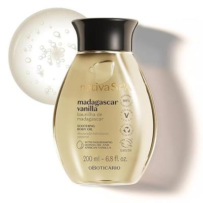 Nativa SPA by O Boticário, Madagascar Vanilla Body Oil, Soothing & Moisturizing, 6.8 Ounce | Hydrating Body Oil for Dry Skin & Revitalizing, Vegan & Cruelty-Free Skincare, Not Your Average Vanilla