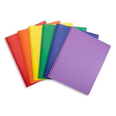 Blue Summit Supplies 6 Plastic 2 Pocket Folders with Prongs, Assorted | Durable 0.35mm poly, 2 pockets, for school, office, and report organization