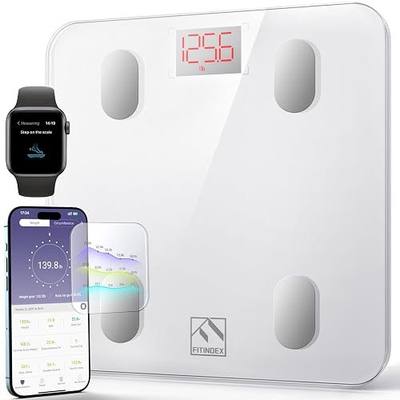 FITINDEX Smart Scale for Body Weight, FSA&HSA Eligible, Scale with BMI, Body Fat, Muscle Mass, Bluetooth,13 Body Composition Analyzer, Sync APP, Digital Bathroom, 400lb, White