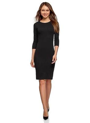 oodji Ultra Women's Ribbed Dress with 3/4 Sleeves