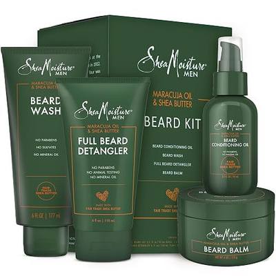 SheaMoisture Beard Kit for Men – Beard Wash, Conditioning Beard Oil, Full Beard Detangler + Beard Balm with Shea Butter & Maracuja Oil, Gifts for Men (4 Piece Set) | Beard Care Kit for Men with Beard Wash, Conditioning Beard Oil, Beard Detangler, Beard Balm | Subtle Cocoa Vanilla Scent