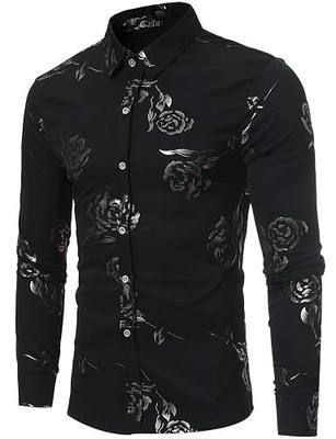 ZEROYAA Mens Rose Floral Luxury Printed Dress Shirts