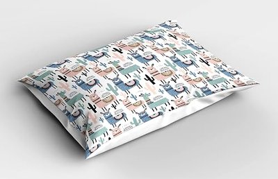 Ambesonne Llama Pillow Sham, Children Cartoon Style Hand Drawn South American Animals Alpacas and Llamas Design, Decorative Standard Size Printed Pillowcase, 26" X 20", Teal