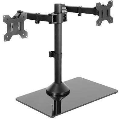 VIVO Freestanding Dual Monitor Stand with Sleek Glass Base and Adjustable Arms, Mounts 2 Screens up to 32 inch and 22 lbs Each, Black, STAND-V002FG | Articulating, Freestanding Adjustable Monitor Arm, Black with Glass Base, Computer Stand for 2 Monitors, Holds 22 lbs Each