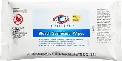Clorox Healthcare Bleach Germicidal Wipes, 20 Count Soft Pack (31469),White