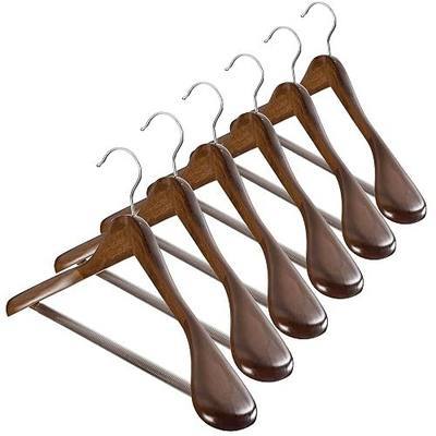 ZOBER 6 Pack High-Grade Wooden Suit Hangers for Men, Extra Wide Shoulder Hangers with Non Slip Pants Bar, Smooth Finish, 360 Swivel Hook, Jacket Hanger, Heavy Duty Wide Hanger for Closet