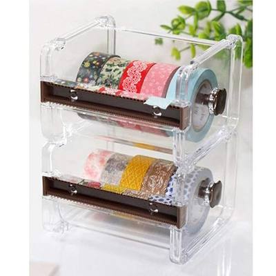 Washi Tape Dispenser & Cutter - Roll Holder Organizer, Masking Tape Desktop DIY Sticker Roll Storage, Brown Box