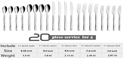 20-Piece Flatware Silverware Set, Wavy Heavy Cutlery, 18/10 Stainless Steel Hammered Design Utensil Set Include Knife/Fork/Spoon, Mirror Polished Set of Utensils, Dishwasher Safe