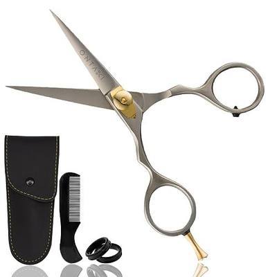 Ontaki Beard & Mustache Scissors & Combs - 5.5" Japanese Steel, Silver | Precision Sharp Blades, Ergonomic Finger Rest & Adjustable Tension Screw for Perfect Trimming - Beard Grooming Scissors