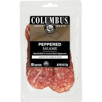 COLUMBUS Salami Sliced and Peppered, Italian, Authentic Flavor For Charcuterie Boards, Sandwiches, and Lunch Meat Deli, 4 oz | Italian Salami, Authentic Flavor For Charcuterie Boards, Sandwiches, and Lunch Meat Deli