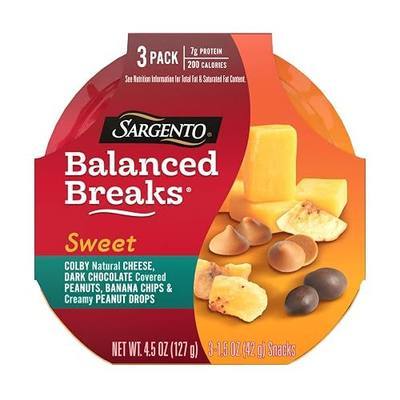 Sargento Sweet Balanced Breaks Colby Natural Cheese, Dark Chocolate Covered Peanuts, Banana Chips and Creamy Peanut Drops Snack Kit, 3-Pack