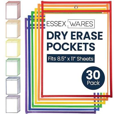 Essex Wares - 30 Pack, Assorted, Dry Erase Pocket Document Protectors,10" Wide x 13.5" Tall - Dry Erase Clear Plastic Sleeves - Reusable & Easy Erase Plastic Invoice Holders, Water-Resistant & Durable