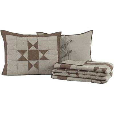 VHC Brands Ohio Star 3 Piece Queen Quilt Set Country Patchwork Design, Greige