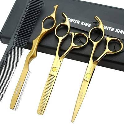 5.5 Inches Hair Cutting Scissors Set with Razor Combs Lether Scissors Case,Hair Cutting Shears Hair Thinning Shears for Personal and Professional (Gold)