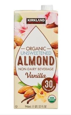 Kirkland Signature Organic Non-Dairy Unsweetened Vanilla Almond Beverage Cartons: 12 ct. (32 fl. oz)