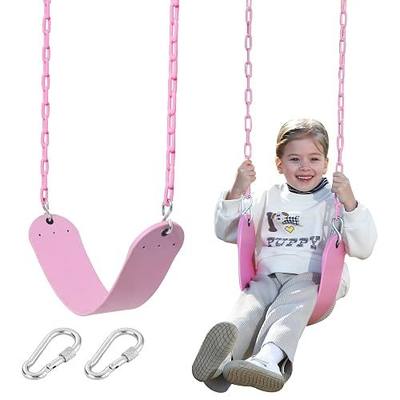 Pink Swing Seat - Heavy Duty Chain Plastic Coated - Playground Swing Set Accessories Replacement Gift Box Set Birthday Gift