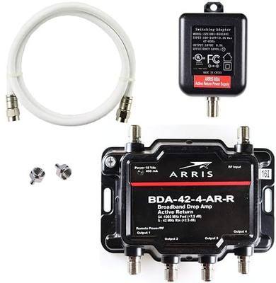 Arris 4-Port Cable Modem, TV, HDTV Amplifier Splitter Signal Booster with Active Return and Coax Cable Kit
