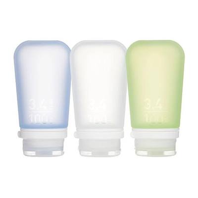 humangear GoToob+ Bottles - Silicone Leak-Proof Travel Tubes for Toiletries, Camping & TSA Carry-On (3-Pack), Large (3.4 fl oz; 100ml), Clear/Green/Blue