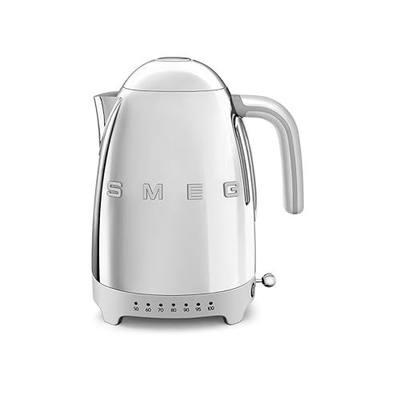 SMEG Variable Temperature Electric Kettle 1.7L (7 Cup), Stainless Steel Tea & Coffee Kettle, Fast Boil, Adjustable Temp 122°F–212°F, Keep Warm, Auto Shut-Off, 360° Base, Retro Style-Silver