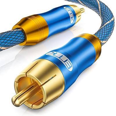EMK Subwoofer Cable Digital Coaxial Audio Cable for Audiophile 75-Ω SPDIF Digital Coaxial Audio Cable Dual Shielded with Gold Plated RCA to RCA Connectors -Top Blue Series (6.6ft/2m)