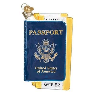 Old World Christmas Passport Glass Blown Ornament for Christmas Tree, Handcrafted Holiday Decoration, Travel Collection