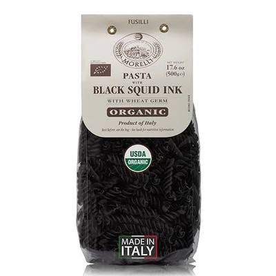 Morelli Squid Ink Black Pasta Noodles Fusilli (Rotini) - Organic Italian Pasta, Durum Wheat Semolina, Nero Di Seppia Made in Italy - 1.1 lb (500g) (1 Pack)