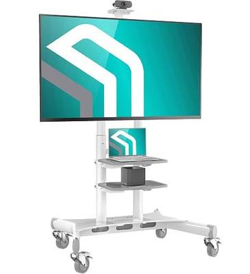 ONKRON Mobile TV Stand on Wheels for 50-86 Inch Screen, max Load 233 lbs, Height Adjustable, Portable TV Cart, VESA 200x200-800x500, TV Cart Rolling TV Stand with Wheels and Shelves White