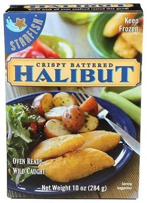 Starfish, Halibut Battered Crispy Frozen, 10 Ounce