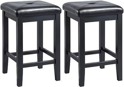 Crosley Furniture Upholstered Square Seat Counter Height Bar Stools Set of 2, Black, 24-inch