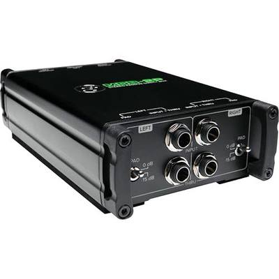 Mackie MDB Series, Passive Stereo Direct Box with dual 1/4” High-Impedance Inputs with Thru Outputs, 15db pads, and Dual Low-Impedance XLR Outputs with Ground Lift (MDB-2P)