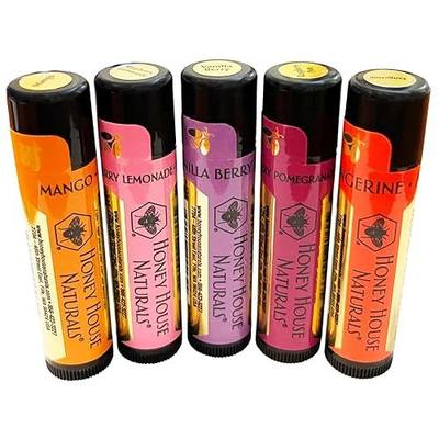 Honey House Naturals Lip Butter Gift Set – Rich & Anti-Aging – All Natural Ultra Moisturizing Lip Butter Infused with Essential Oils - 5 Piece Set - Made in the USA