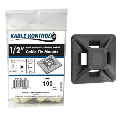 Kable Kontrol Zip Tie Mounts, 1/2” Black, 100 Pcs Adhesive Backed | Multi-Purpose UV-Resistant Mounting Squares Nylon Cable Tie Wrap Anchor Pads for Cable Management