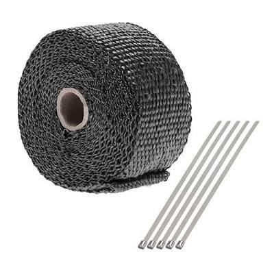 2" x 16 feet Exhaust Manifold Fiberglass Heat Wrap Thermal Wrap Tape and Stainless Ties Kit,Black