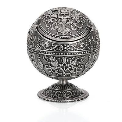 Vintage Windproof Ashtray with Lid Tabletop Portable Cigarette Ashtray for Outdoor Indoor Metal Push Down Ash tray Smoking AshTray Hand Stamped Pattern Gift for Men Women (Rose Tin)