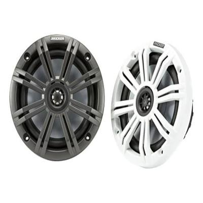 KICKER KM65 6.5-Inch (165mm) Marine Coaxial Speakers with 3/4-Inch (20mm) Tweeters, 4-Ohm, Charcoal and White Grilles