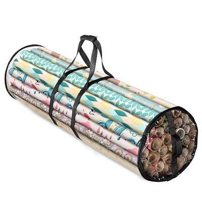 ZOBER Round Christmas Gift Wrapping Paper Organizer Storage - 40 Inch Gift Wrap Storage Containers - Wrapping Paper Holder, Clear PVC Waterproof, Fits 25 Standard Rolls - Black