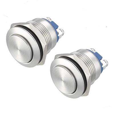 APIELE 19mm Momentary Push Button Switch High Round Cap Waterproof Stainless Steel Metal High Flush Screw Terminals 250V 5A 1NO SPST (Pack of 2)
