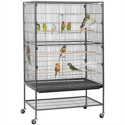 Yaheetech 52'' Bird Cage w/Perches & Feeders, Large Birdcage with Pull-Out Tray, Rolling Wheels, Extra Storage, Flight Cage for Cockatiel, Parrot, Parakeet, Conure, Budgie, Pigeon Small/Medium Birds
