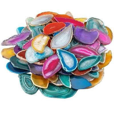 mookaitedecor 12 Pcs Polished Agate Slices Bulk Geode Agate Slab Cards | Assorted Geode Slices, No Holes, Irregular Shape, Table Name Cards, for Jewelry Making, Home Decor