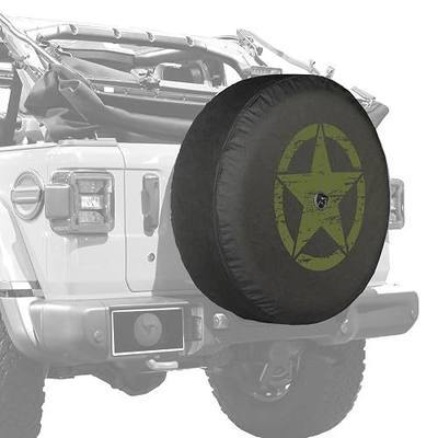 Boomerang - Distressed Star (Green Print) - 32" Soft JL Tire Cover for Jeep Wrangler JL (with Back-up Camera) - Sport & Sahara (2018-2024) - Made in The USA