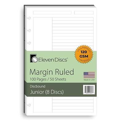Eleven Discs Discbound Paper, Junior Size Margin Ruled Sheets - Premium 120gsm Heavyweight Notebook & Planner Refills - 8 Discs, 5.5 x 8.5 in - Punched for Circa, Arc, TUL (50 Sheets)