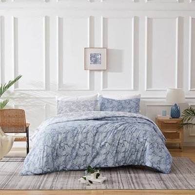 King/Cal King Blue Paisley Duvet Cover Set Reversible 108x98 Zipper Closure