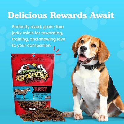 Wild Meadow Farms Classic Beef Minis Soft Jerky Dog Treats, 3.5 Ounce Pouch | Grain-Free Snacks for Pets, Training Rewards, Portion Control, High-Value Incentives, Quality Ingredients For Every Breed Use