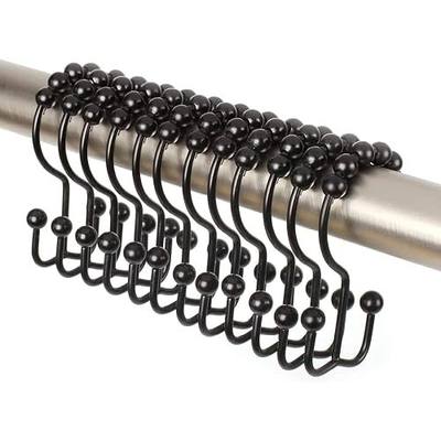 2lbDepot Double Shower Curtain Hooks Rings (Matte Black Decorative Finish) Premium Rust Resistant Stainless Steel Metal Hook, Roller Balls Glide on Shower Rods, Set of 12 Pieces