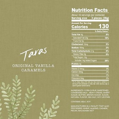 Taras Gourmet Vanilla Caramels | All Natural Candy | Creamy & Individually Wrapped with Real Butter (20 oz)
