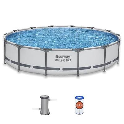 Bestway Steel Pro MAX 14' x 33" Round Above Ground Swimming Pool Set, 530 GPH Filter Pump, Tritech Puncture Resistant Liner, ClickConnect Steel Frame, Gray